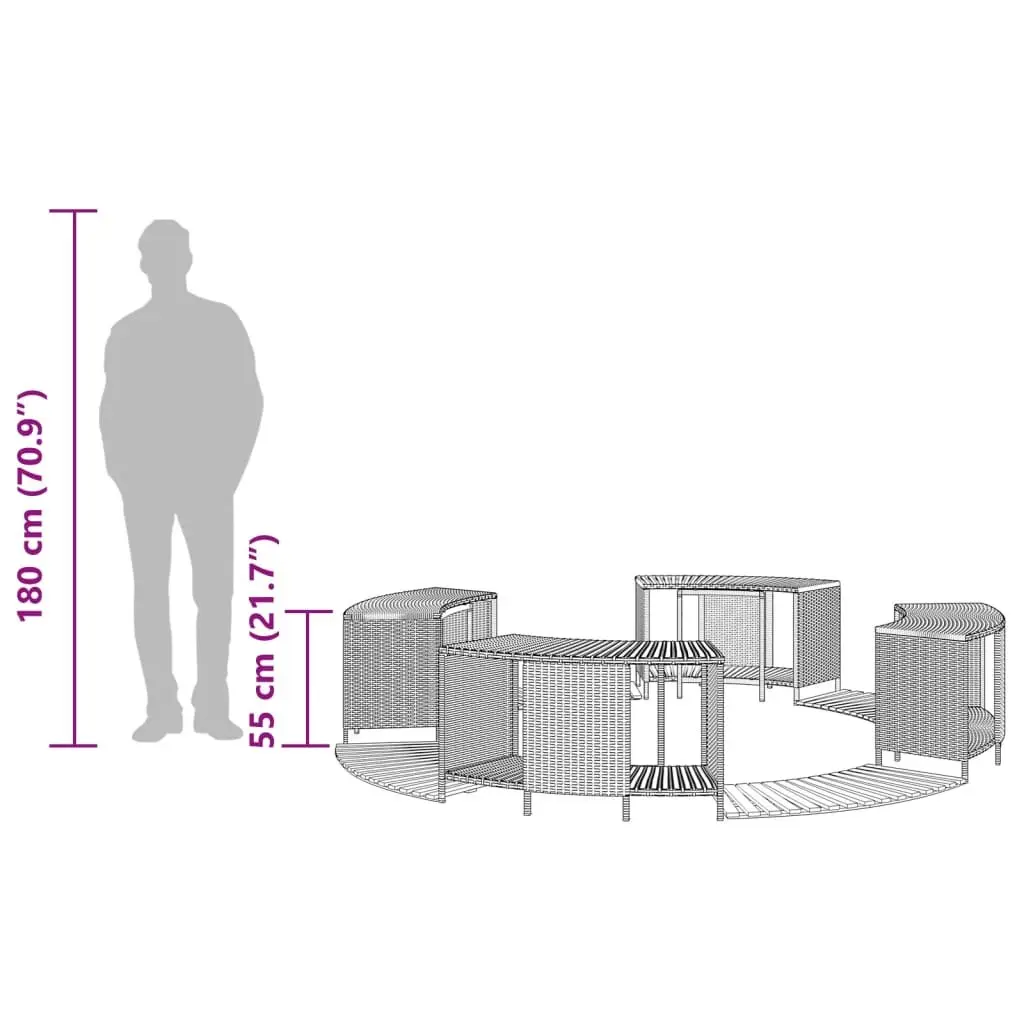 Hot Tub Surround Step Storage Grey PE Rattan Acacia Wood Outdoor Spa