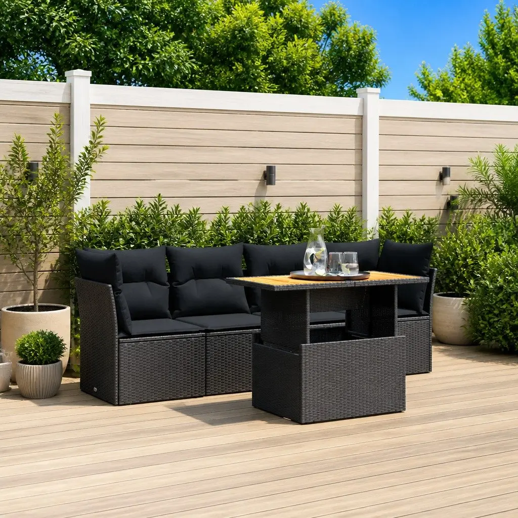 5 Piece Garden Sofa Set Outdoor Furniture Patio Conversation Cushions Black