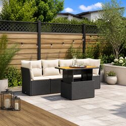 Quality 5 Piece Black Rattan Sofa Set with Cushions
