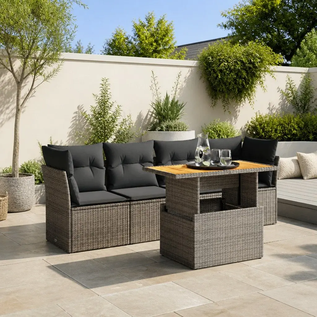 Garden Sofa Set 5 Piece Outdoor Furniture Patio Cushions Grey Rattan