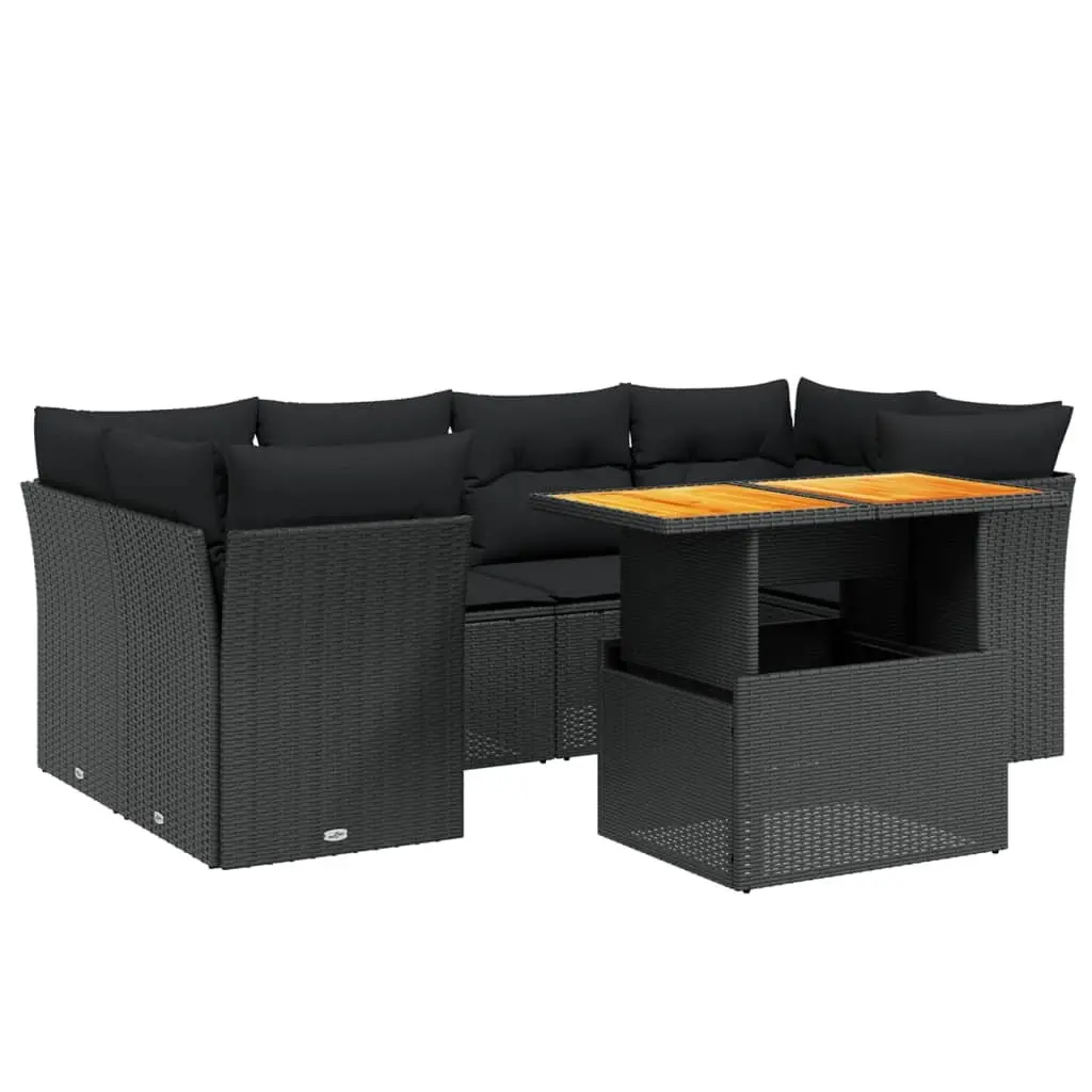 7 Piece Garden Sofa Set Outdoor Furniture Black PE Rattan with Cushions