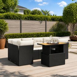 Comfortable 7 Piece Black Garden Sofa Set with Cushions