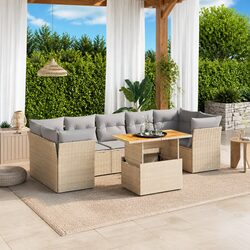 Comfortable 8 Piece Beige Garden Sofa Set with Cushions