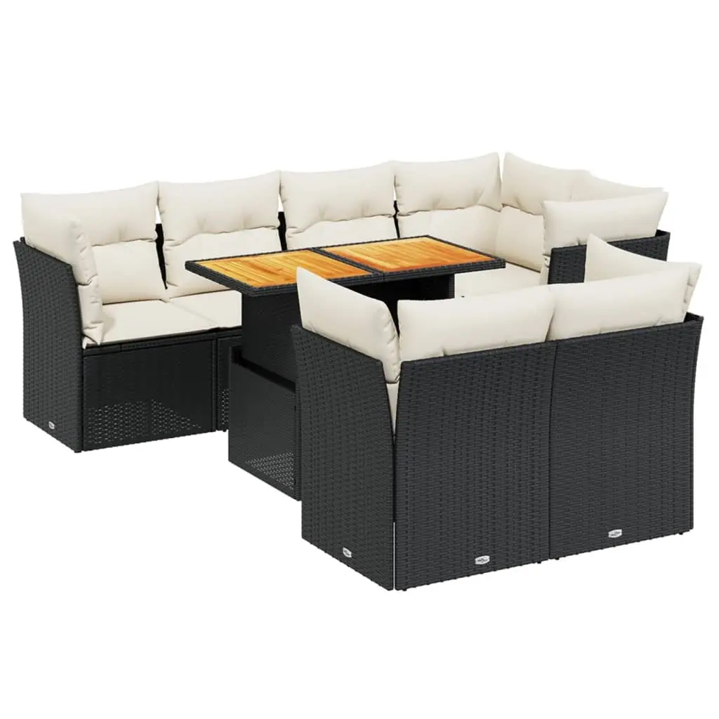 Garden Sofa Set 8 Piece Outdoor Furniture Black Poly Rattan Adjustable Table