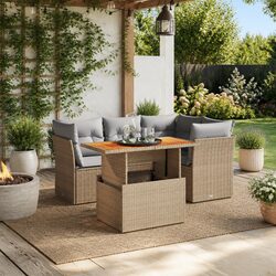 Beige 5 Piece Garden Sofa Set with Cushions and Table