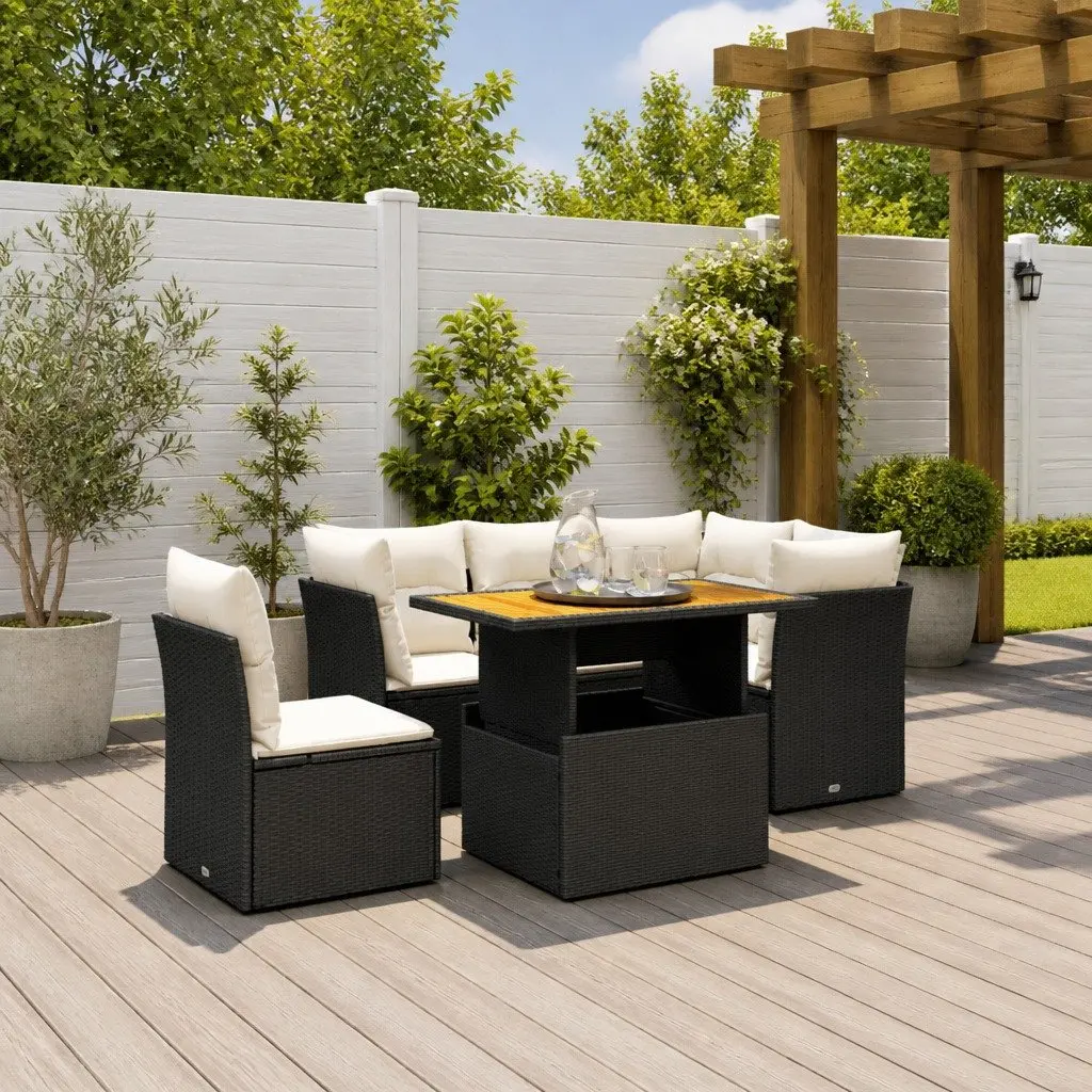 5 Piece Garden Sofa Set Black PE Rattan Outdoor Furniture Patio Sectional