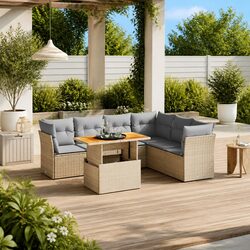 Value-Packed 7 Piece Garden Sofa Set in Beige Rattan