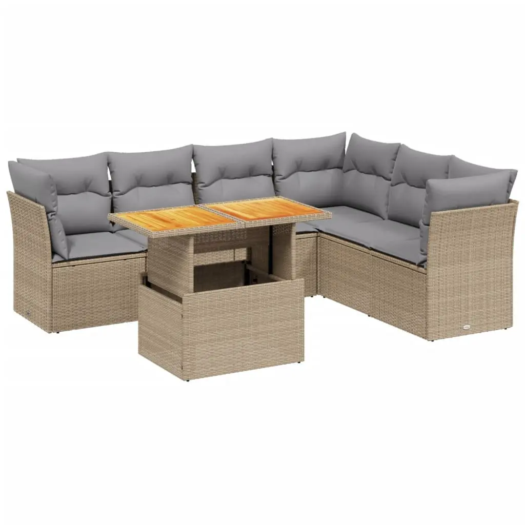 Garden Sofa Set 7 Piece Outdoor Furniture Beige Poly Rattan Patio Sectional