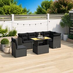 Comfortable 7 Piece Black Garden Sofa Set with Cushions