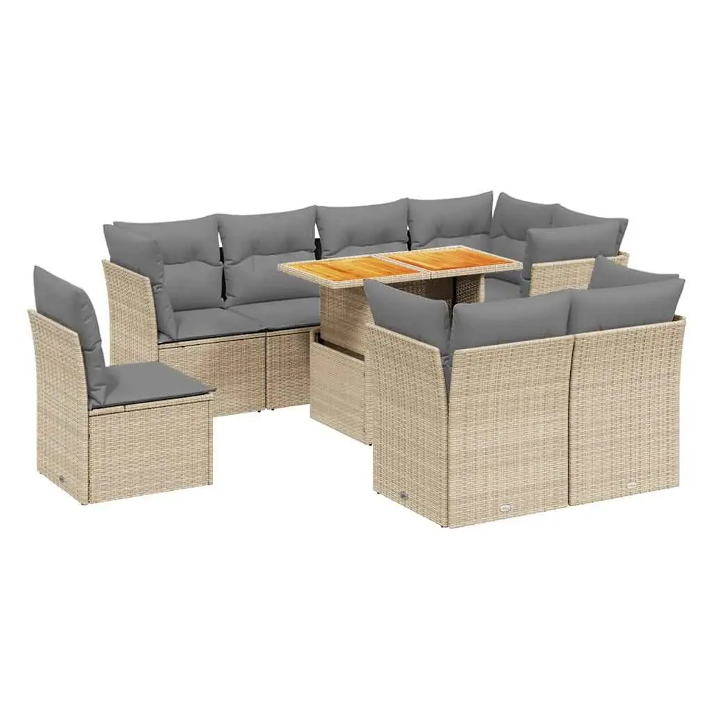 Garden Sofa Set 9 Piece Outdoor Furniture Beige Poly Rattan Patio Lounge