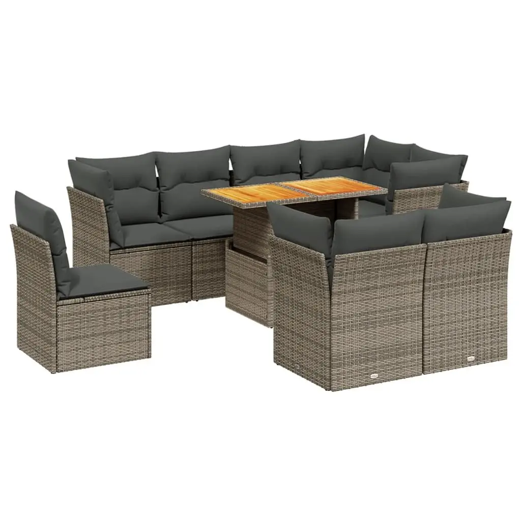 9 Piece Garden Sofa Set Outdoor Patio Furniture Grey PE Rattan with Cushions