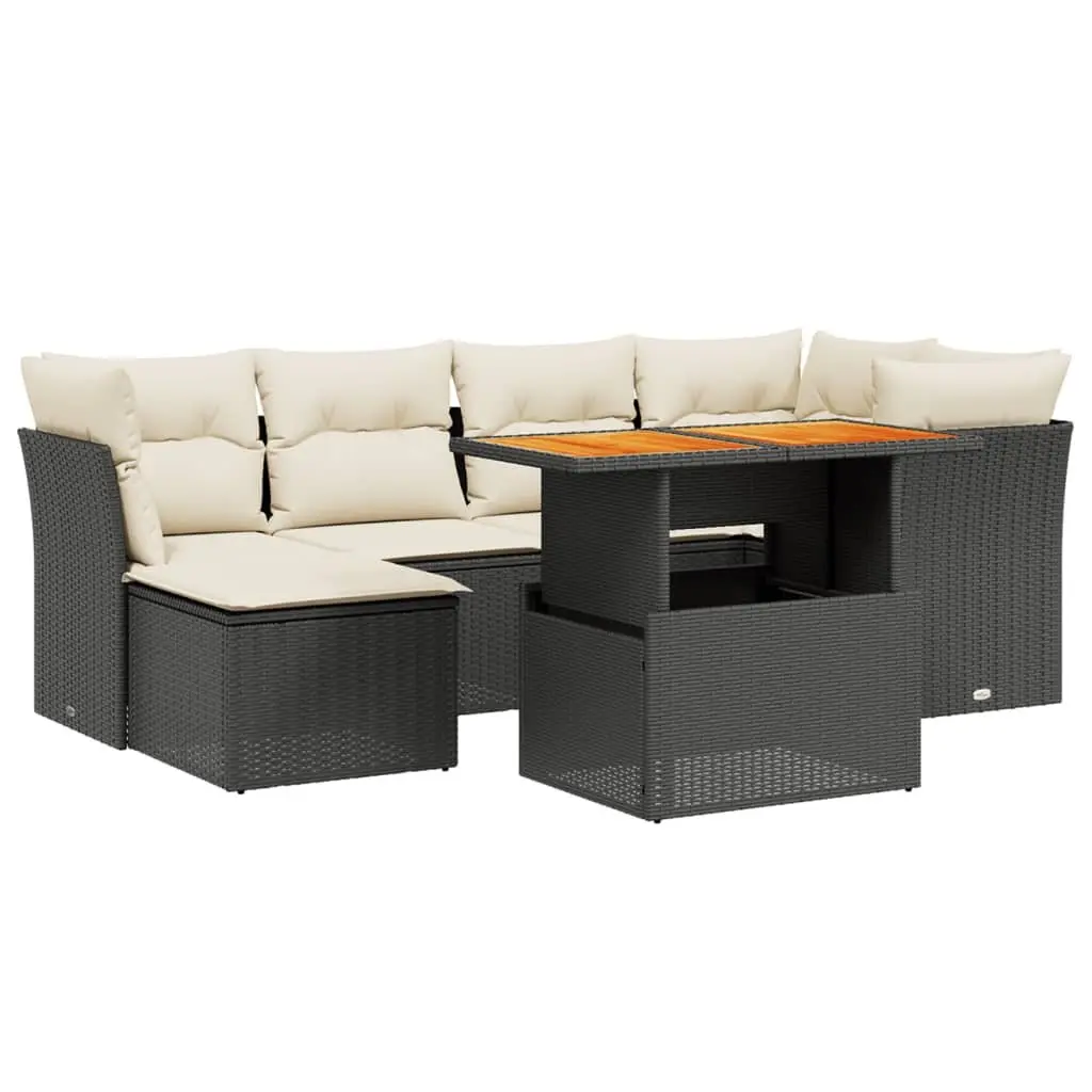 7 Piece Garden Sofa Set Black Poly Rattan Outdoor Furniture with Cushions Patio