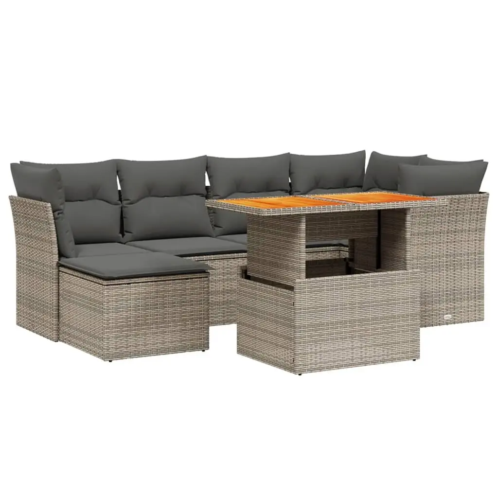 7 Piece Garden Sofa Set with Cushions Grey Poly Rattan Outdoor Furniture Patio