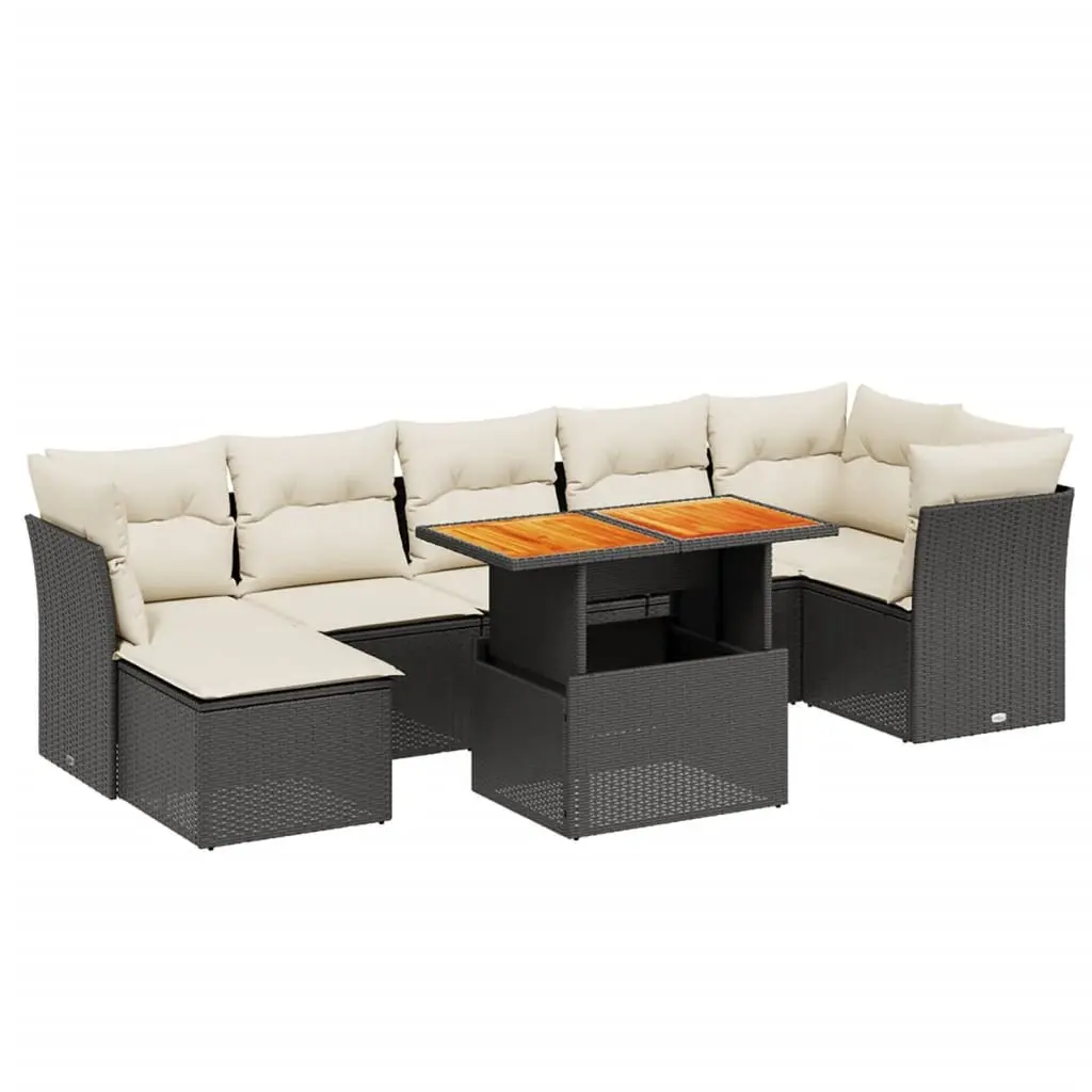 8 Piece Garden Sofa Set with Cushions Adjustable Table Black Poly Rattan Outdoor Patio Furniture