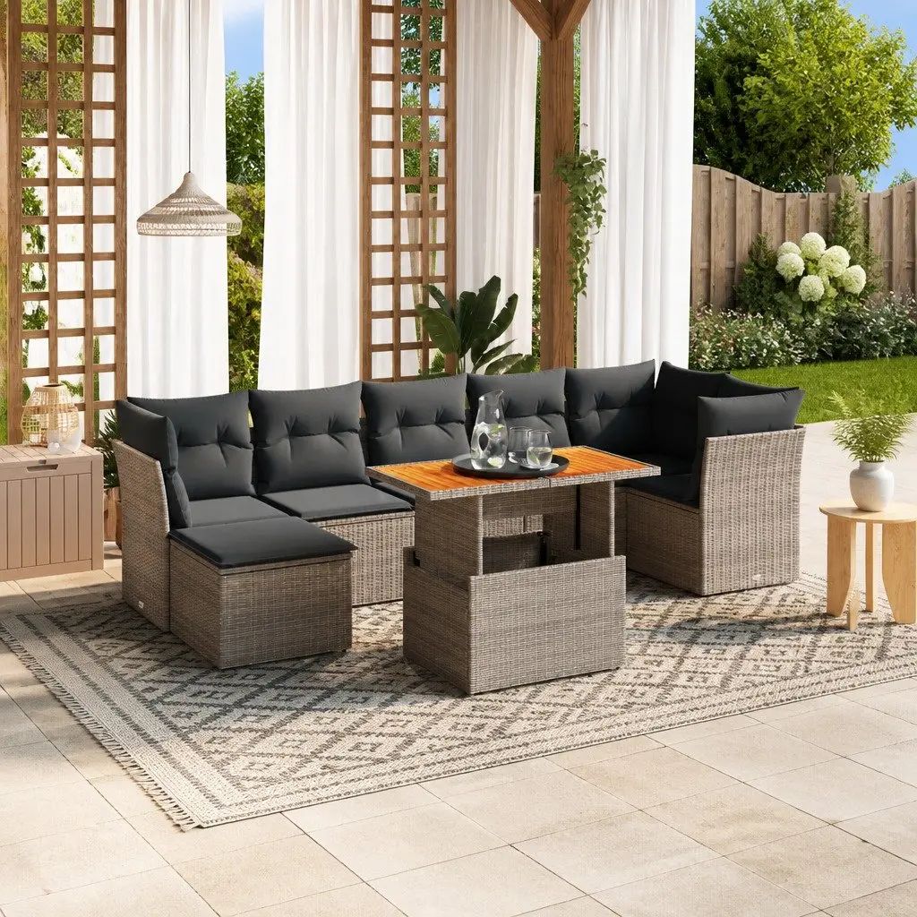 Garden Sofa Set Outdoor Furniture Modular 8 Piece Grey Poly Rattan
