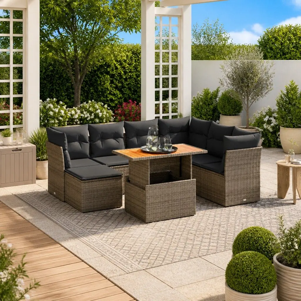 Garden Sofa Set 8 Piece Outdoor Furniture Grey Poly Rattan Modular Patio Seating