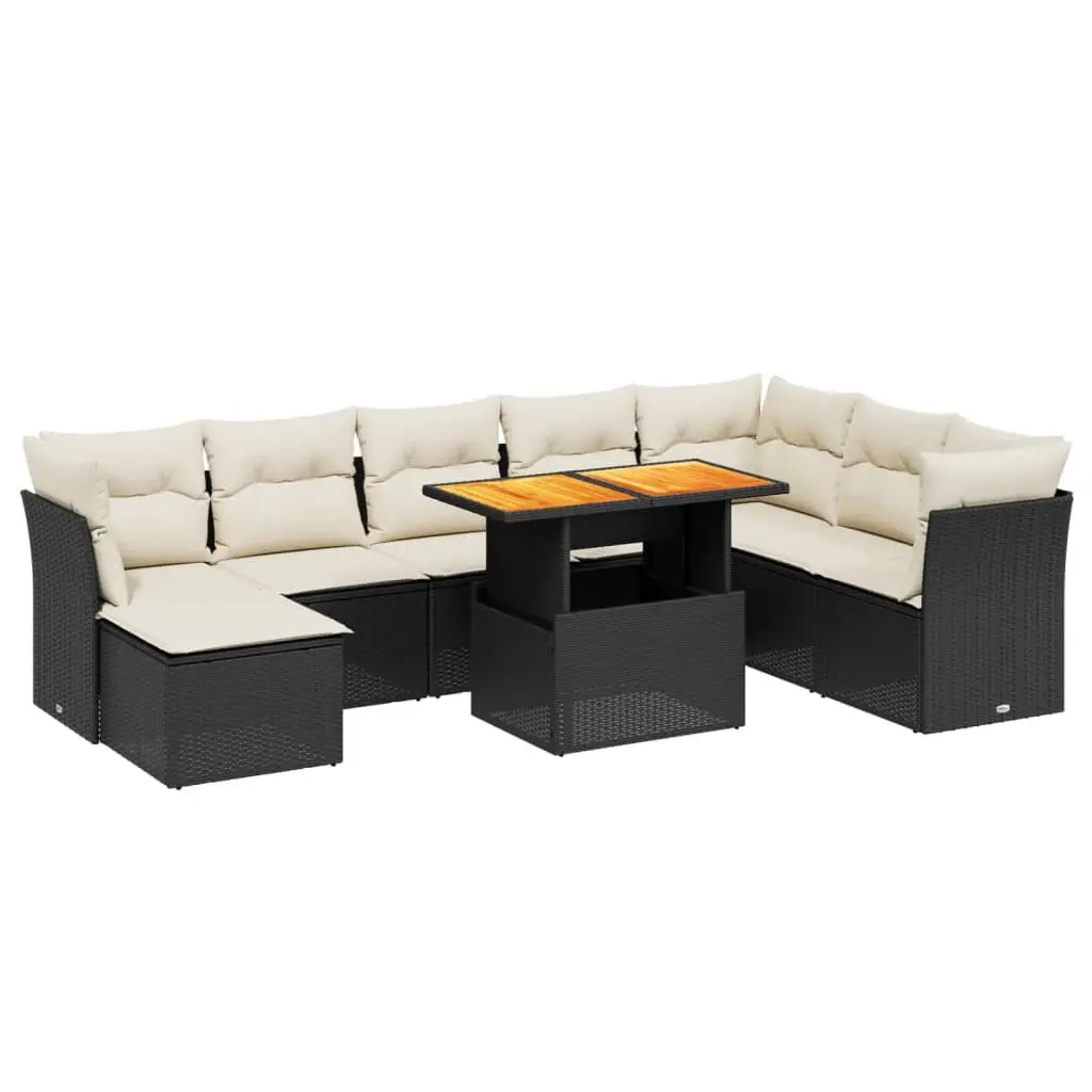 Garden Sofa Set 9 Piece Outdoor Furniture Patio Lounge Black Poly Rattan