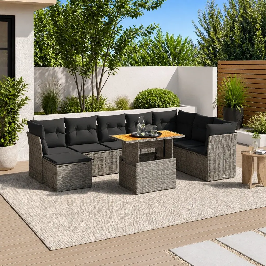 Garden Sofa Set 9 Piece Outdoor Furniture Modular Grey PE Rattan with Cushions