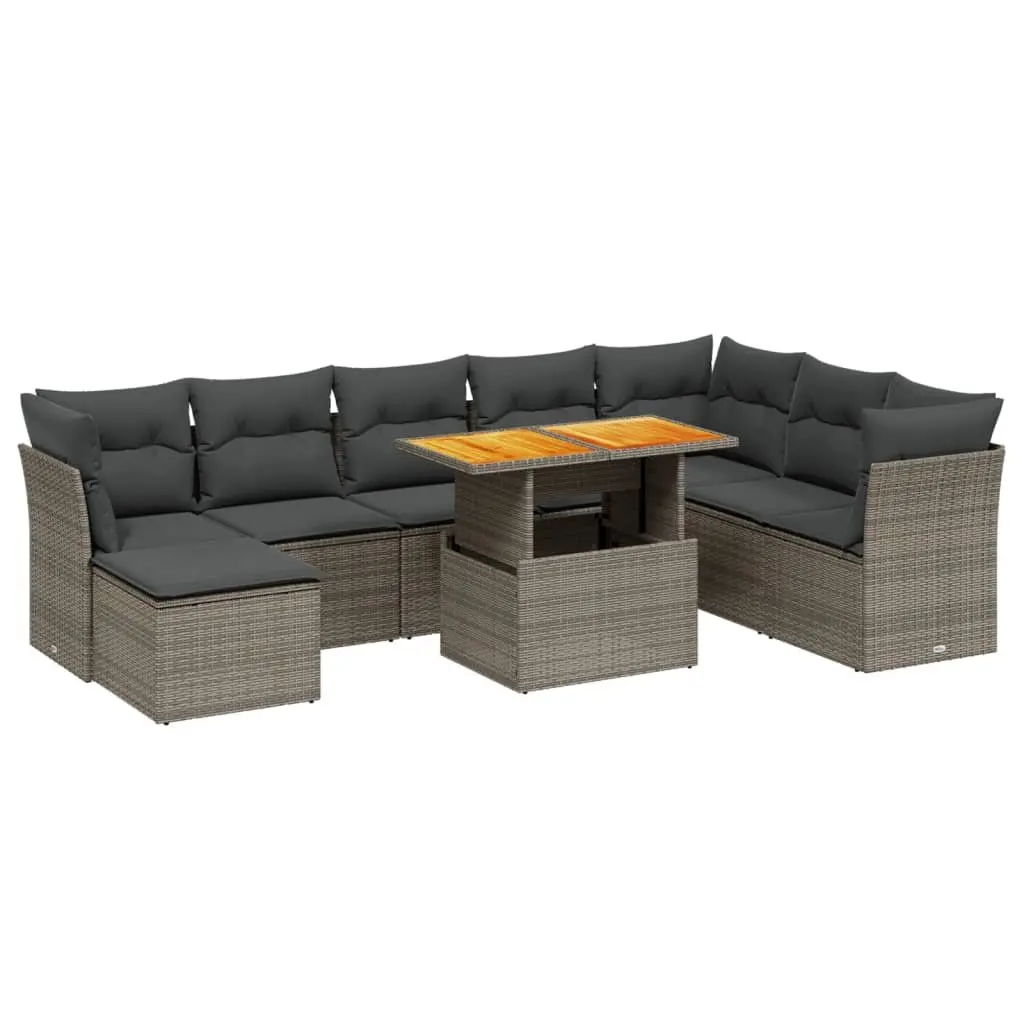 Garden Sofa Set 9 Piece Outdoor Furniture Modular Grey PE Rattan with Cushions