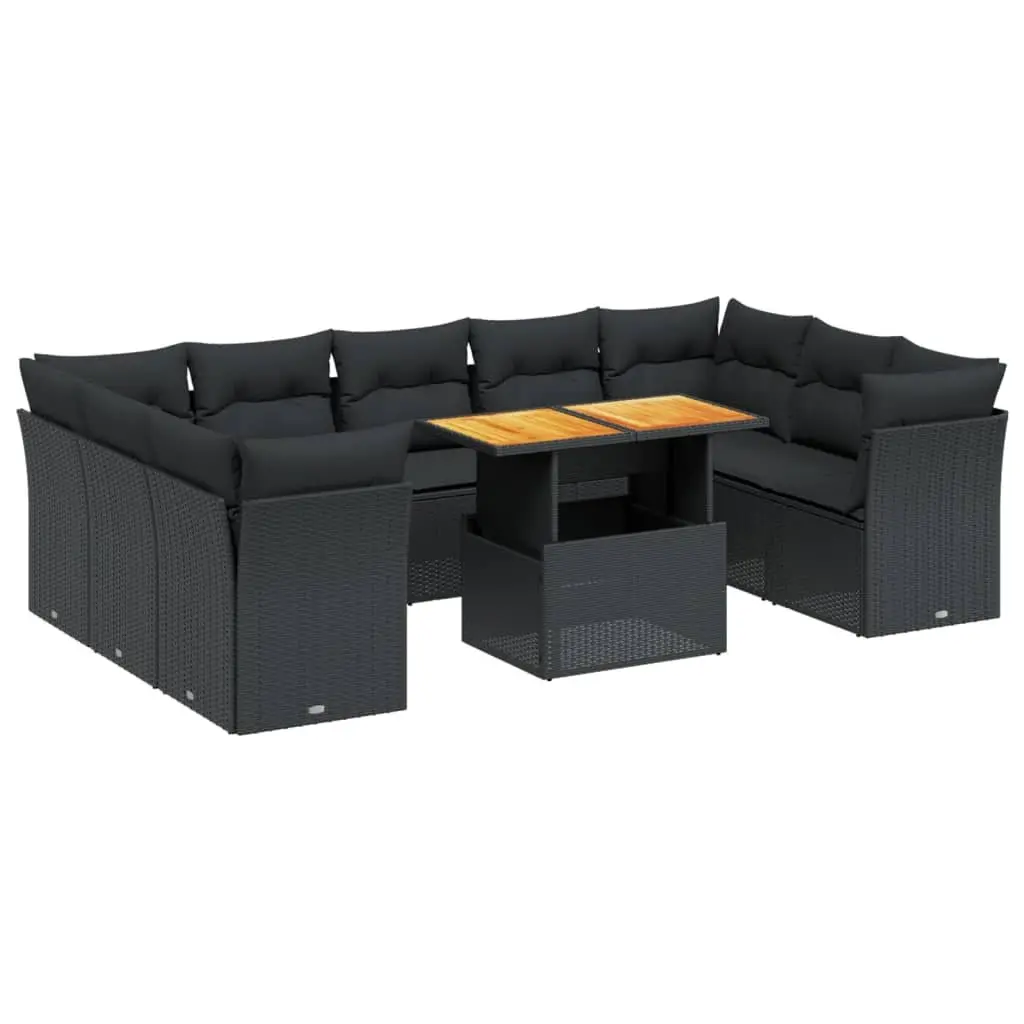 Garden Sofa Set Outdoor Furniture 10 Piece Patio Lounge Black Poly Rattan