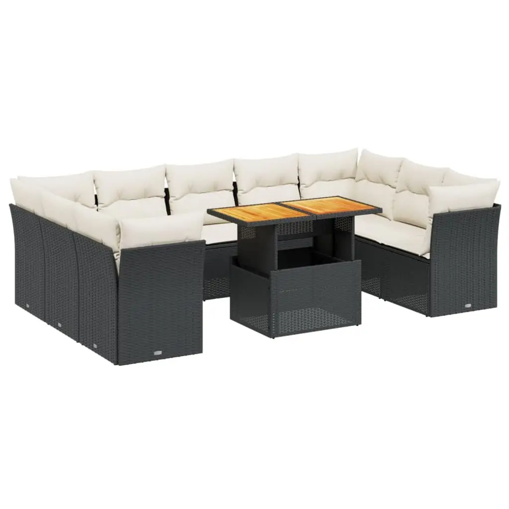 Garden Sofa Set 10 Piece Outdoor Furniture Black PE Rattan Modular Sectional