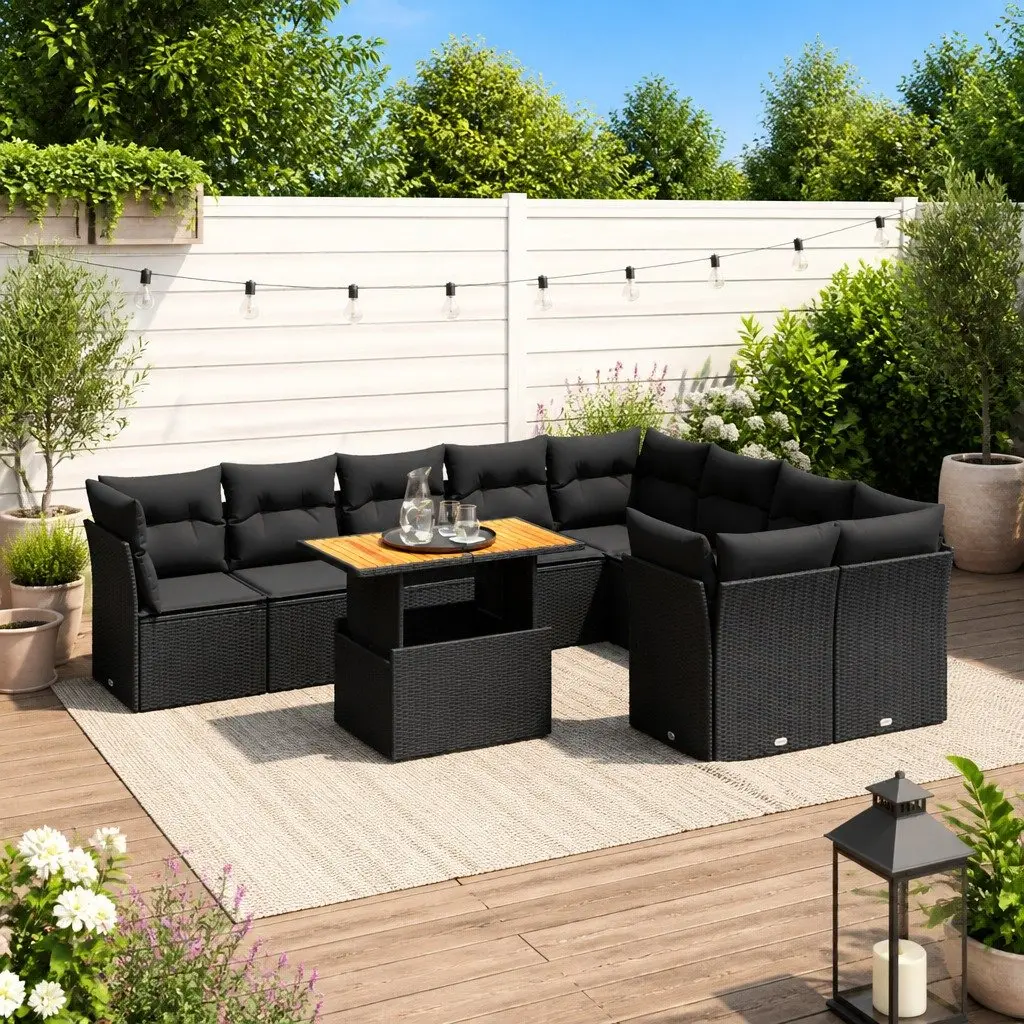 Garden Sofa Set Outdoor Furniture 10 Piece Modular Black Poly Rattan