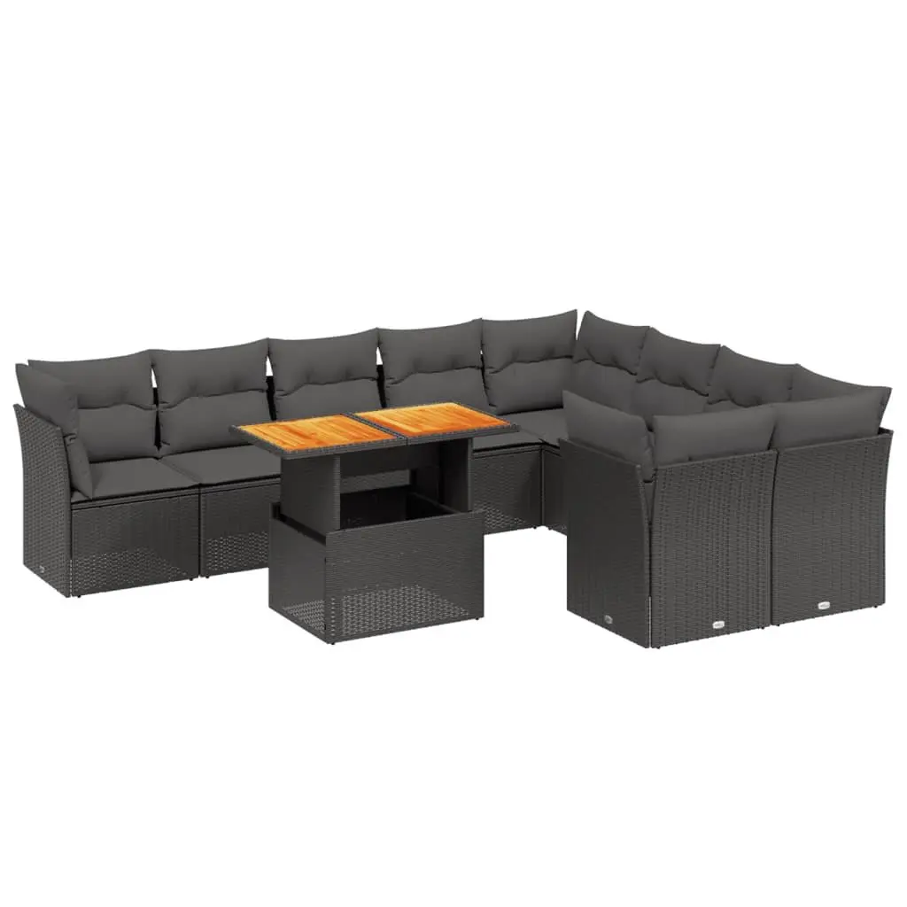 Garden Sofa Set Outdoor Furniture 10 Piece Modular Black Poly Rattan