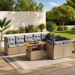 Quality Outdoor Sofa Set: 10-Piece Beige Poly Rattan