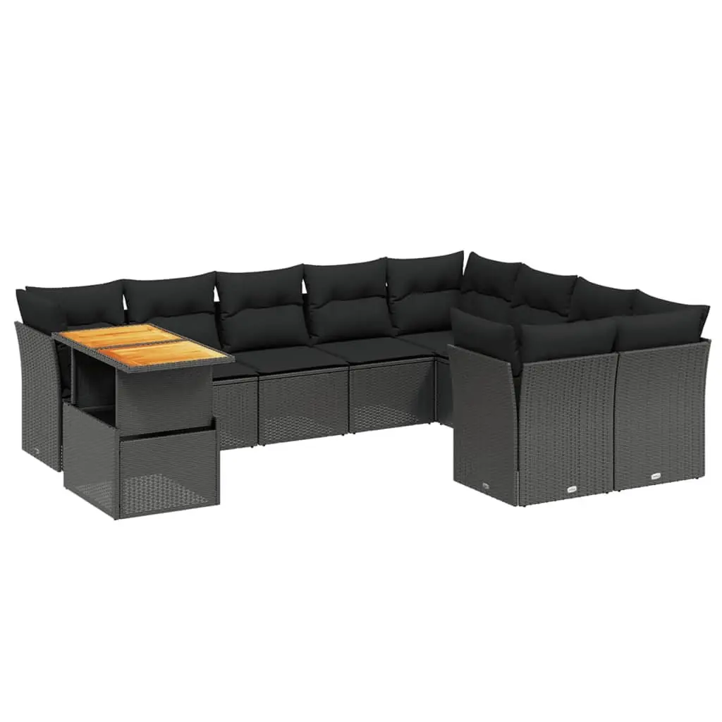 Garden Sofa Set 10 Piece Outdoor Furniture Black PE Rattan Modular