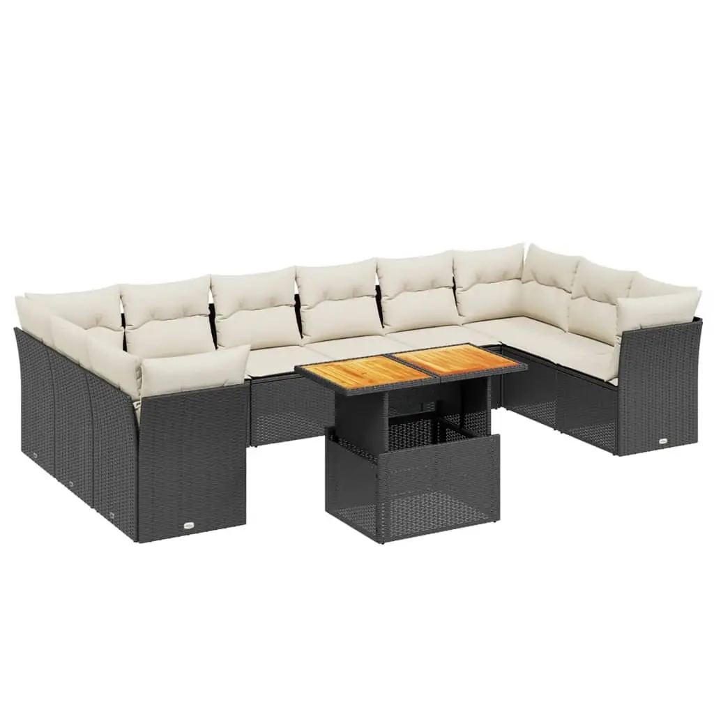 11 Piece Garden Sofa Set Outdoor Patio Furniture Black Poly Rattan Cushions