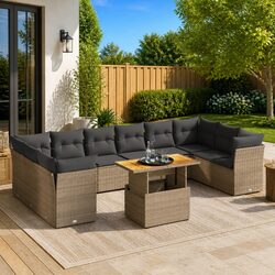 Garden Sofa Set 11 Piece Outdoor Furniture Grey Poly Rattan Patio Lounge with