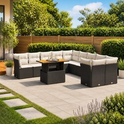 11 Piece Black Outdoor Furniture Set with Cushions