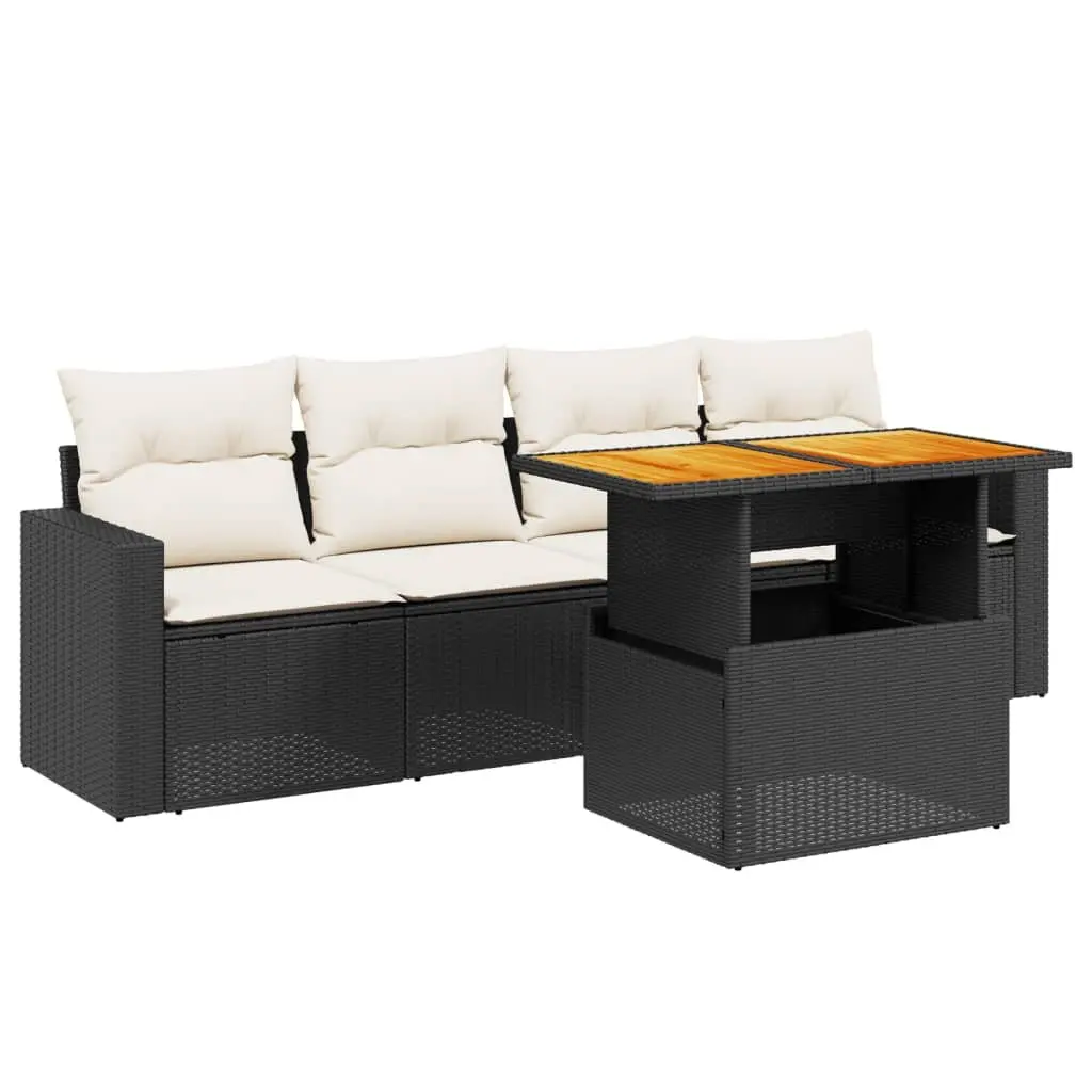 5 Piece Garden Sofa Set Outdoor Furniture Poly Rattan Black