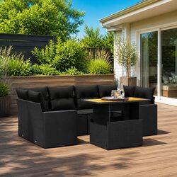 Warm Black Rattan 7-Piece Sofa Set for Outdoor Enjoyment
