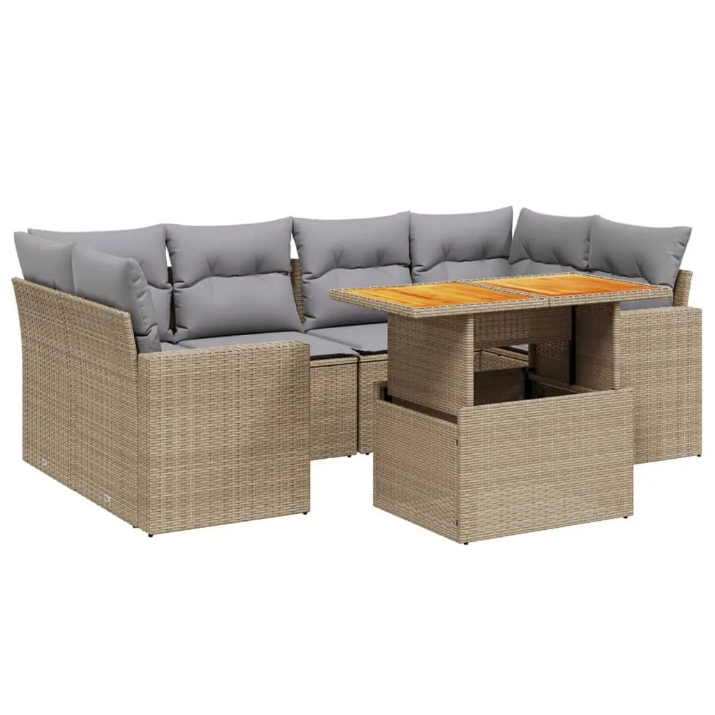 Garden Sofa Set Modular 7 Piece Outdoor Furniture Patio Beige Poly Rattan