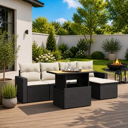 Comfortable and Durable 6 Piece Garden Sofa Set in Black