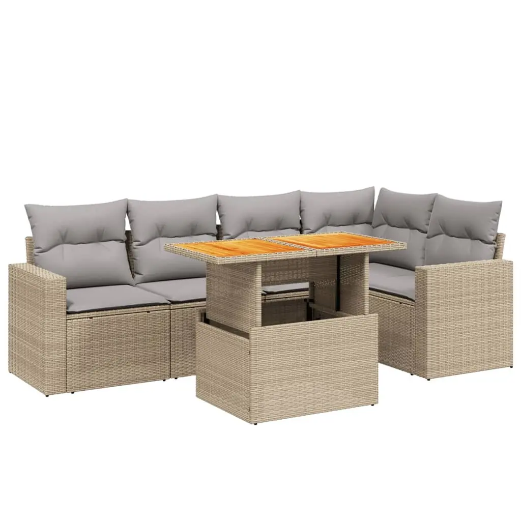 Garden Sofa Set 6 Piece Outdoor Furniture Beige Poly Rattan with Cushions Patio