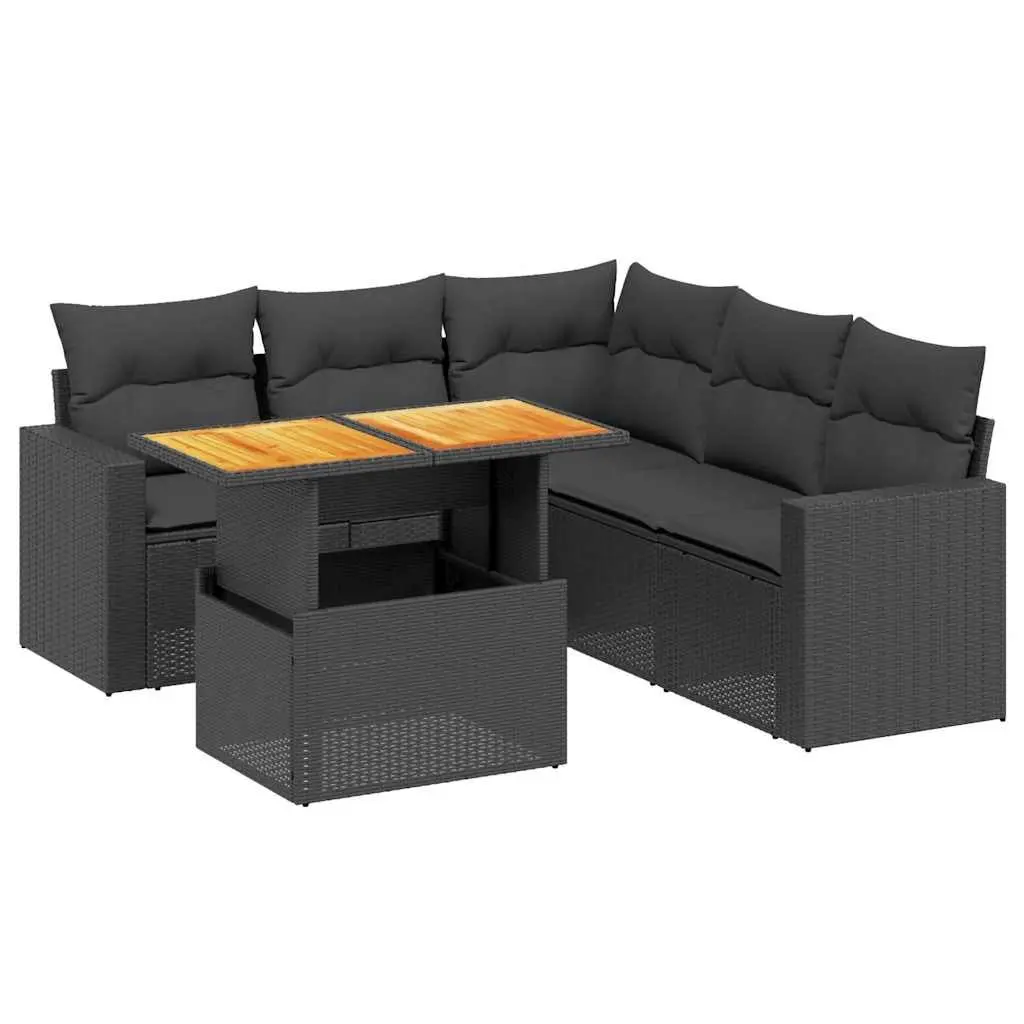Garden Sofa Set 6 Piece Outdoor Furniture Modular Patio Sectional with Cushions Black