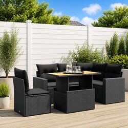 6 Piece Garden Sofa Set Outdoor Furniture Black PE Rattan with Cushions Patio