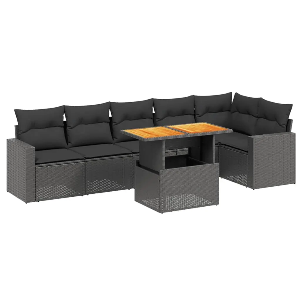 Garden Sofa Set 7 Piece Outdoor Furniture Black Poly Rattan Modular Patio