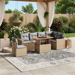 Comfortable 7 Piece Outdoor Sofa Set with Beige Cushions