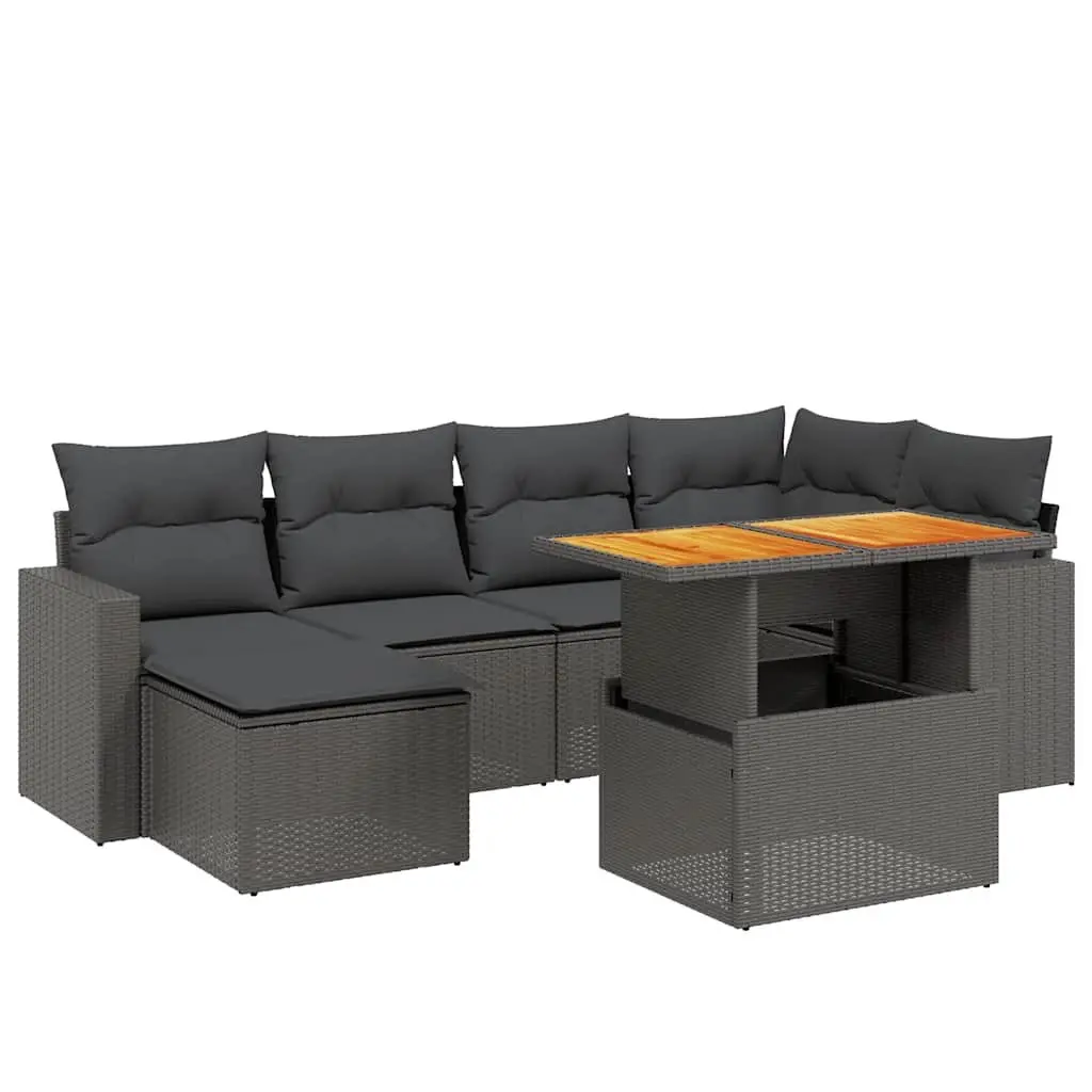 Garden Sofa Set 7 Piece Outdoor Furniture Patio Conversation PE Rattan Black