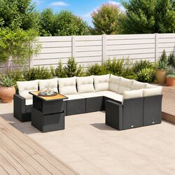 Garden Sofa Set 10 Piece Outdoor Furniture Black Poly Rattan Patio Lounge