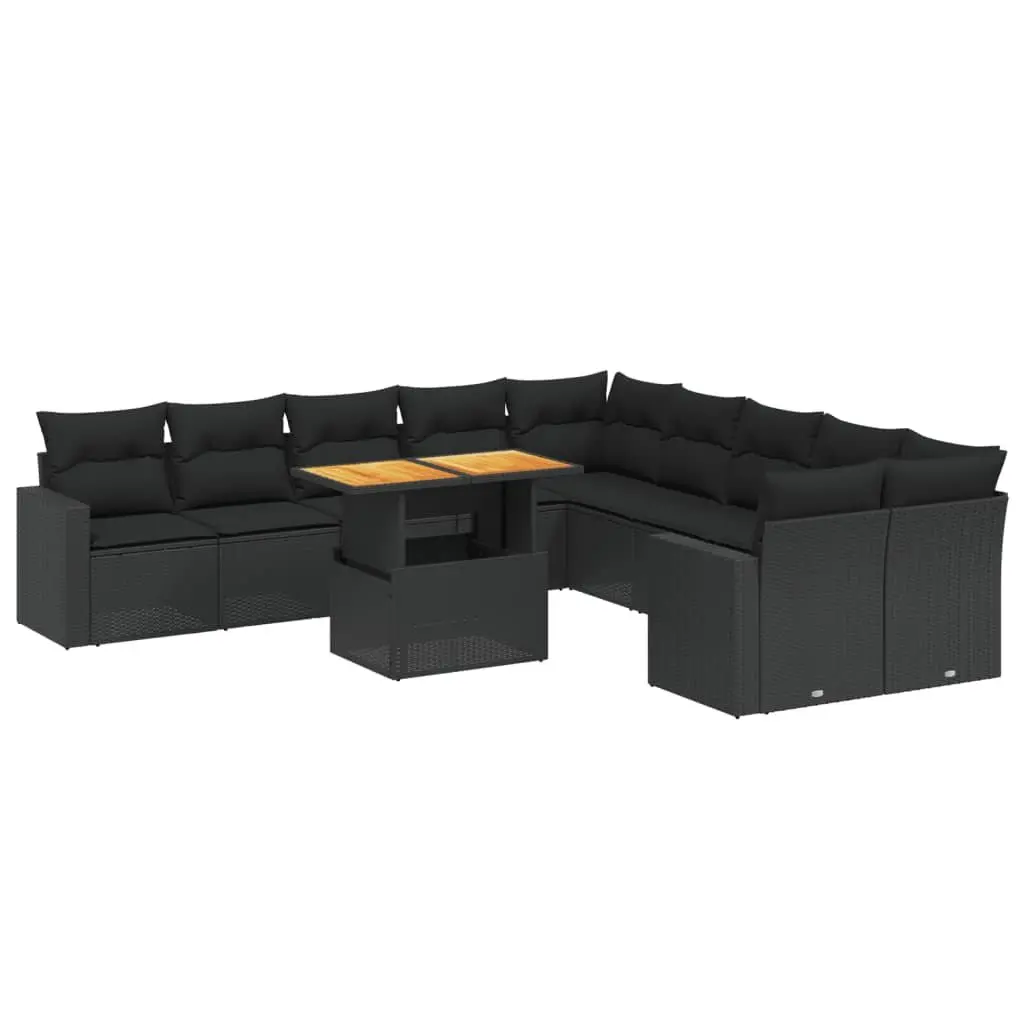Garden Sofa Set 11 Piece Outdoor Furniture Black Poly Rattan Patio Seating