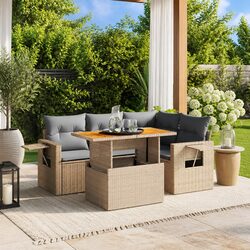 Comfortable Beige 5-Piece Outdoor Sofa Set with Cushions