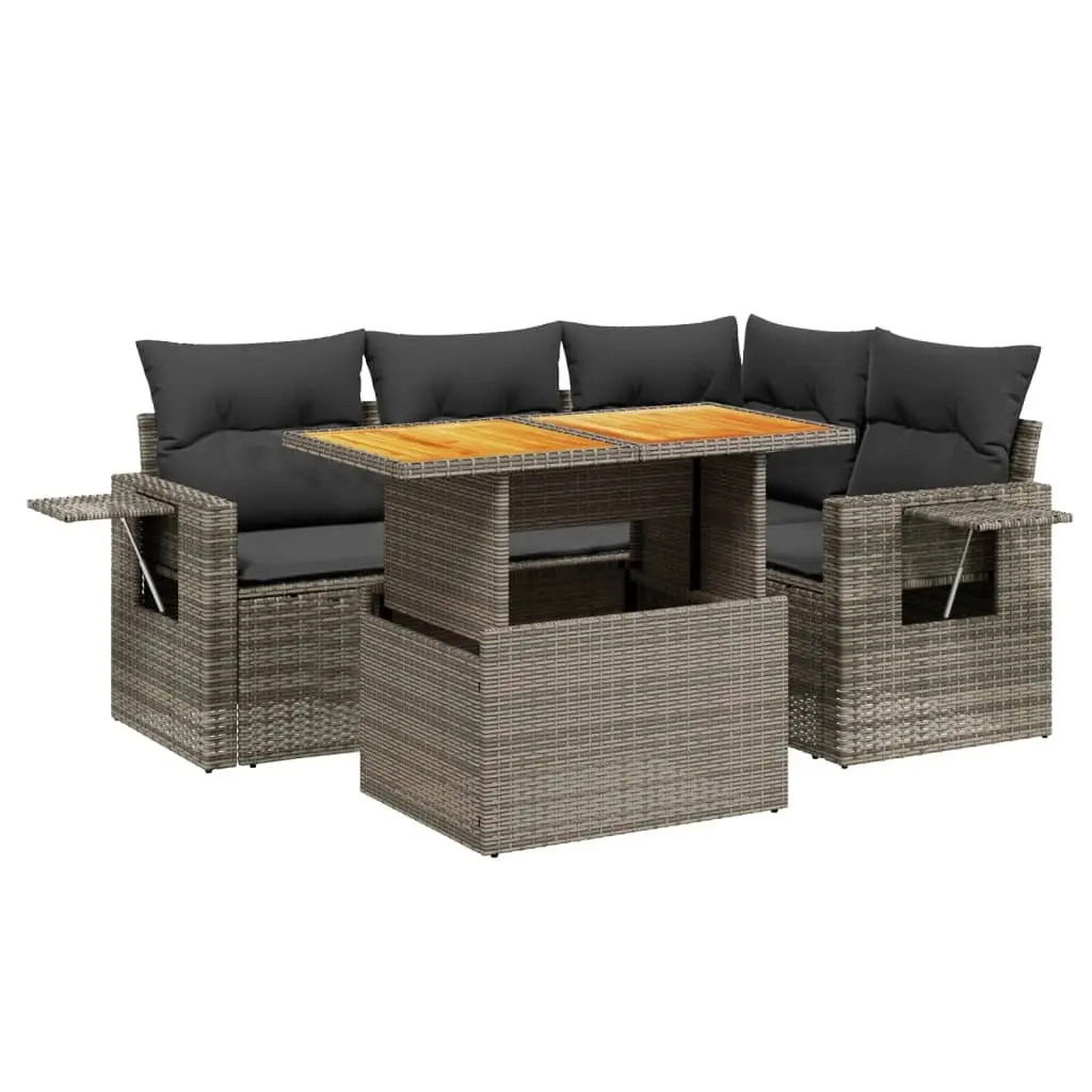 Garden Sofa Set 5 Piece Outdoor Furniture Grey Poly Rattan Patio Lounge Modular