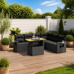 Comfortable 7 Piece Black Poly Rattan Garden Sofa Set