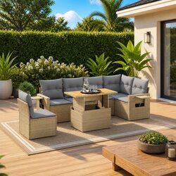 Value-Packed 7 Piece Outdoor Sofa Set in Beige with Cushions