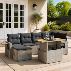 Comfortable 7-Piece Outdoor Sofa Set in Grey Poly Rattan