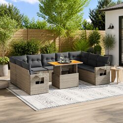 Reliable 10 Piece Grey Poly Rattan Sofa Set for Outdoors
